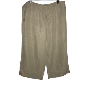 J Jill Womens Size 14 Tan Wide Leg Capri Pants Silk Linen Flat Front Crop‎